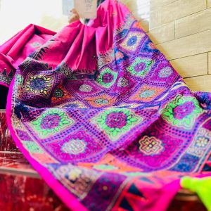 Handmade Khata Saree in MediumVioletRed Bolaka Silk